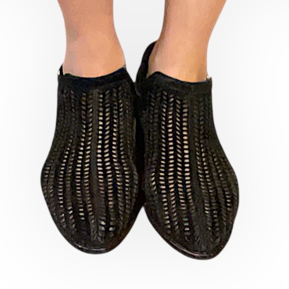 Vince Camuto Breathable Textured Black Suede Perforated Slip-On Ankle Boots